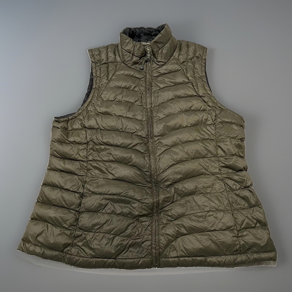 Liz Claiborne Womens Puffer Vest Olive Lightweight Down Filled Full Zip L